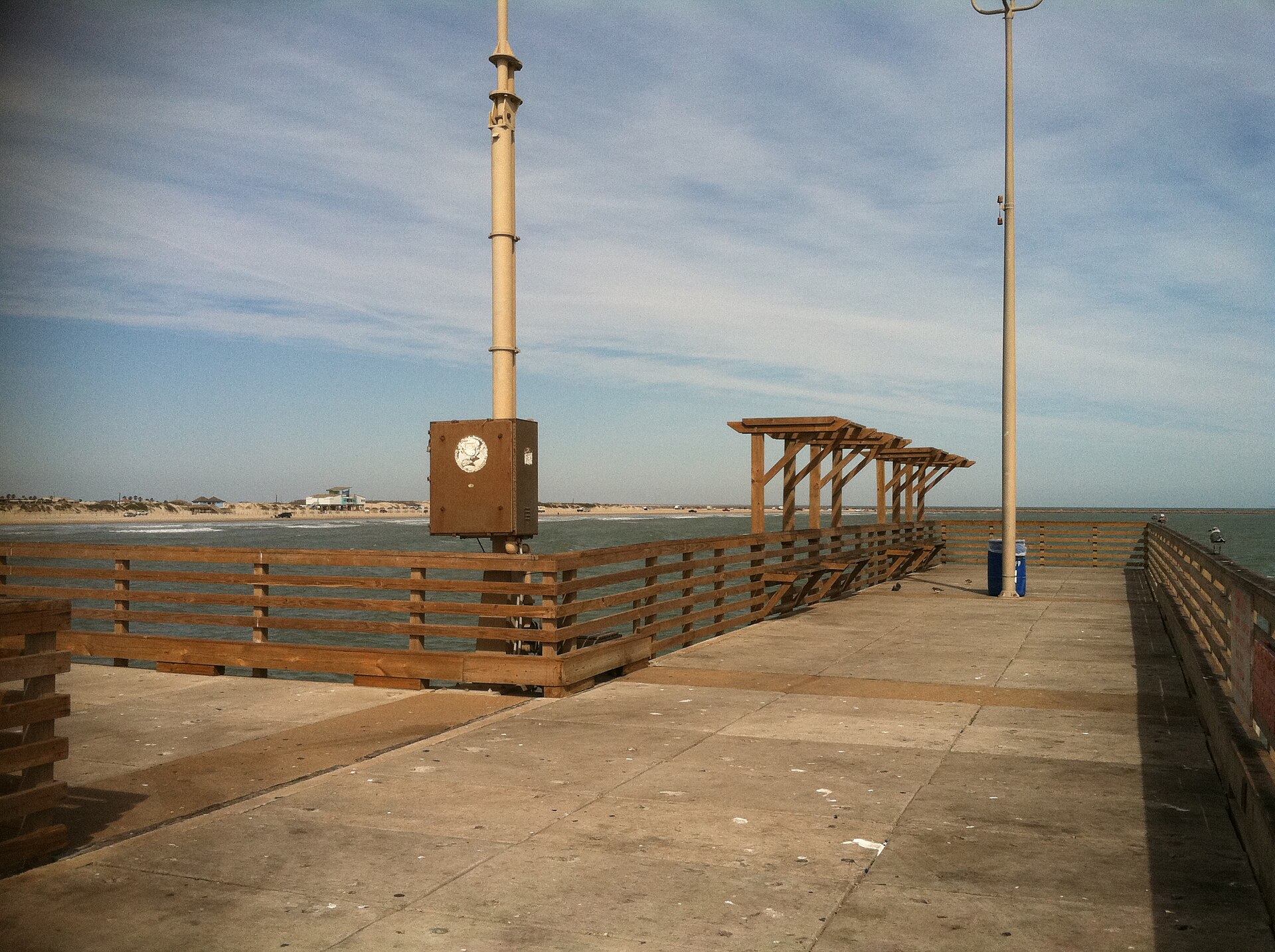 Looking down Horace Caldwell Pier in Port Aransas, Texas toward the Gulf